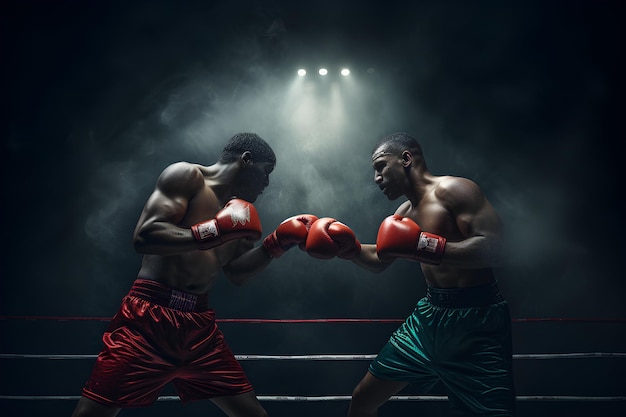 Foto zwei menschen boxen in einem dunklen studio