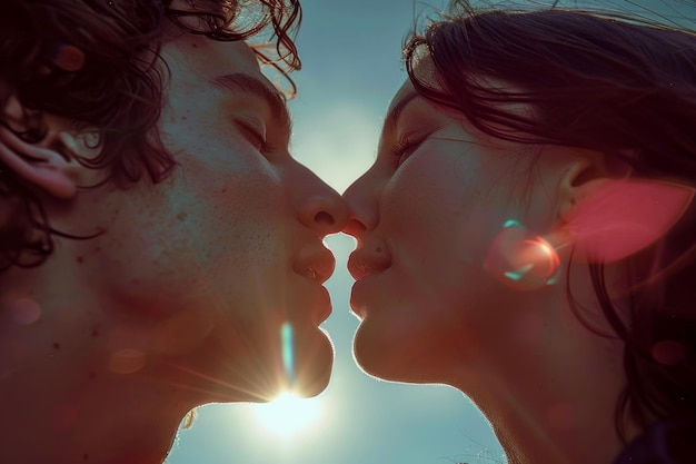 Zwei Menschen küssen sich unter einem düsteren Himmel emotionalen Kussbild