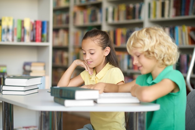 Zwei Mitschüler studieren in einer öffentlichen Bibliothek