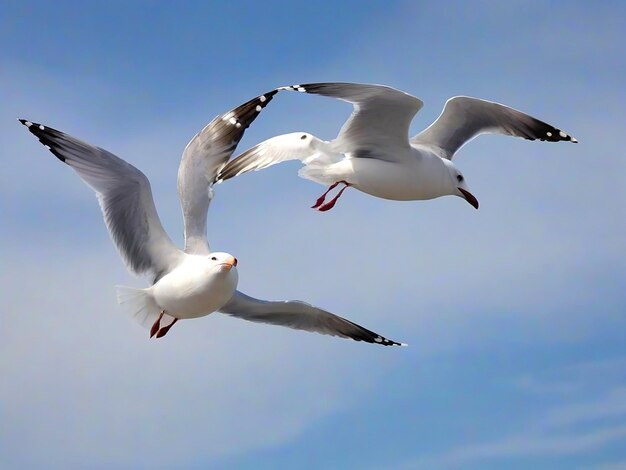 Zwei Möwen im Flug gegen den blauen Himmel AI_Generated