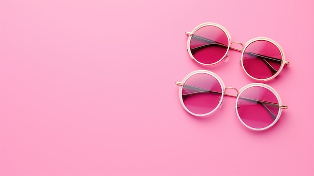 Zwei Paar runde Sonnenbrillen auf rosa