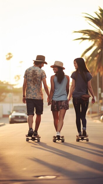 Foto zwei paare skateboarden zusammen