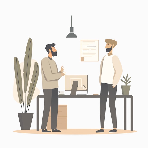 zwei Personen sprechen in einem entspannten Büro