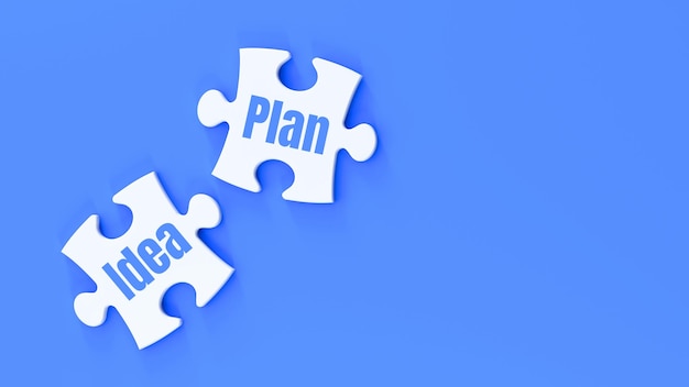 Zwei Puzzleteile mit dem Wort Plan auf blauem Hintergrund