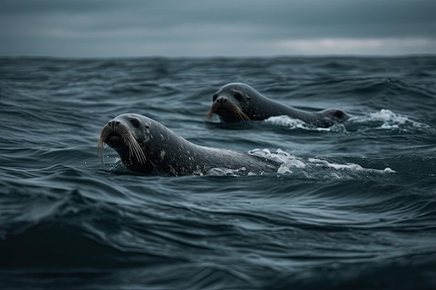 Zwei Robben schwimmen im Ozean