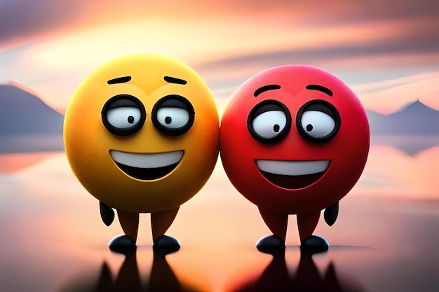 Zwei rote Bälle mit den Worten "glücklich" und "glücklich".