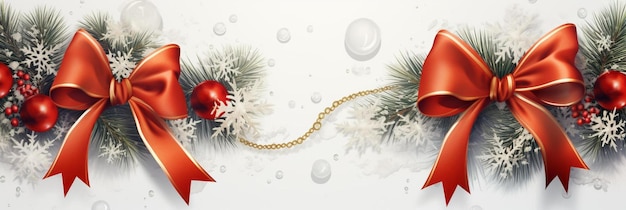 Foto zwei rote bogen, die an einen weihnachtsbaum gebunden sind