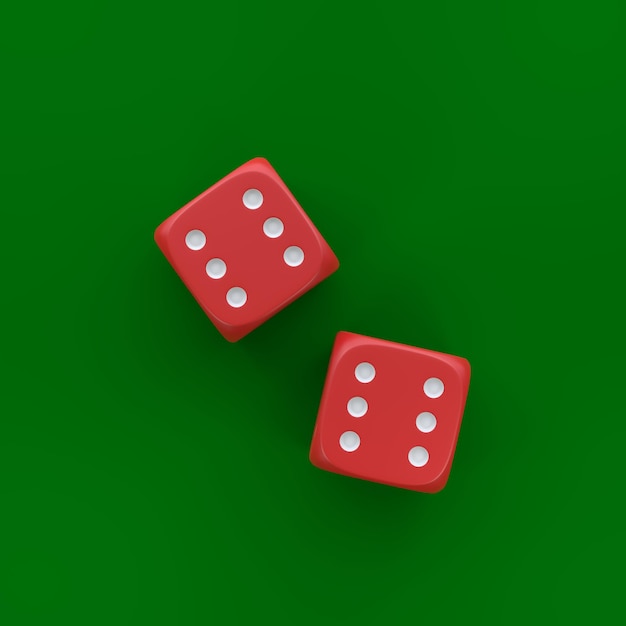 Zwei rote Würfel auf einem grünen Hintergrund Glückwürfel Brettspiele Geldwetten 3D-Rendering