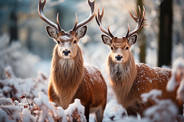 zwei Rothirsche im Wald