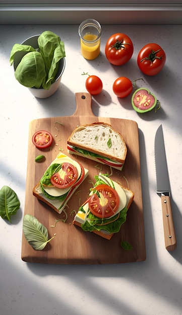 Zwei Sandwiches auf dem Marmortisch in der Küchenwohnung lagen