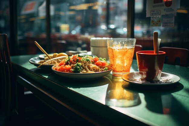 Foto zwei schüsseln mit essen stehen auf einem tisch vor einem fenster