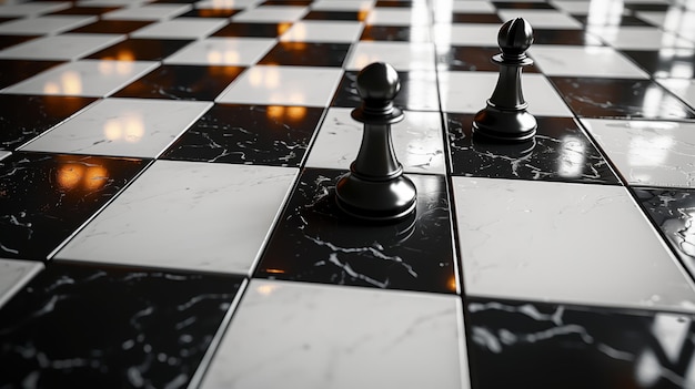 Zwei schwarze Bauern auf einem Schachbrett das Konzept von Schachwettbewerben und Turnieren