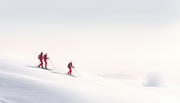 Zwei Skifahrer fahren zusammen im Wald