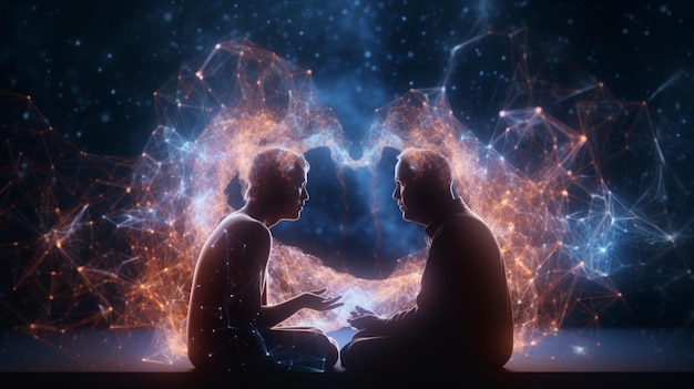 Zwei spirituell verbundene Menschen diskutieren über generative KI