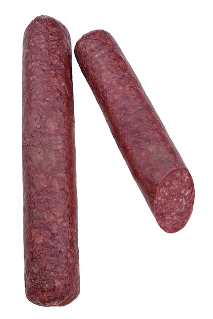 Foto zwei stangen rohwurst, eine davon abgeschnitten