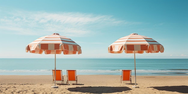 Zwei Strandschirme sitzen auf einem Sandstrand