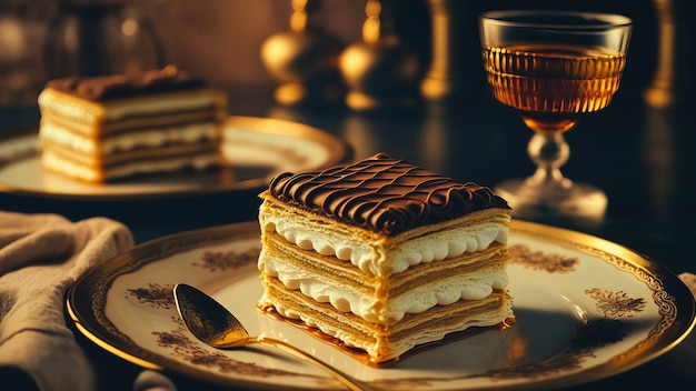 Zwei Stücke Kuchen Napoleon auf weißem Teller