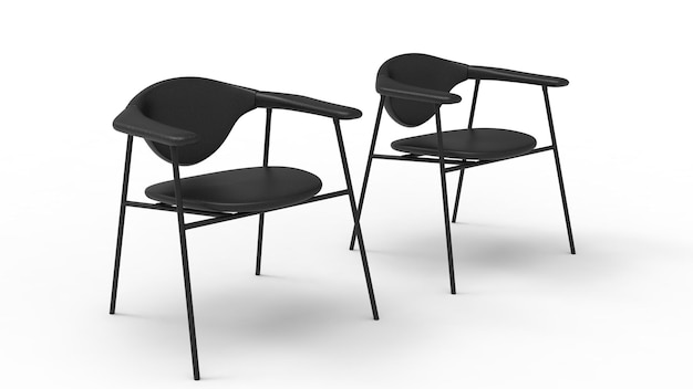 Zwei Stühle aus schwarzem Leder isoliert auf weißem Hintergrund Möbelinnenkonzept