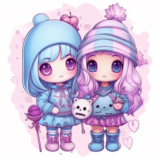 Zwei süße kleine Mädchen mit Hüten und einer generativen Katze in der Hand