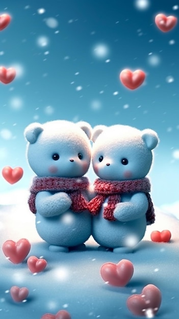zwei Teddybären mit Herzen im Himmel