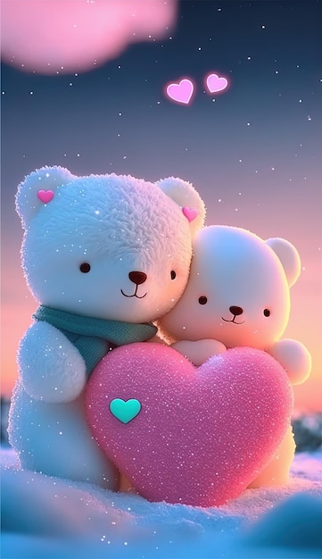 Zwei Teddybären umarmen sich und einer hat ein Herz auf der Brust.