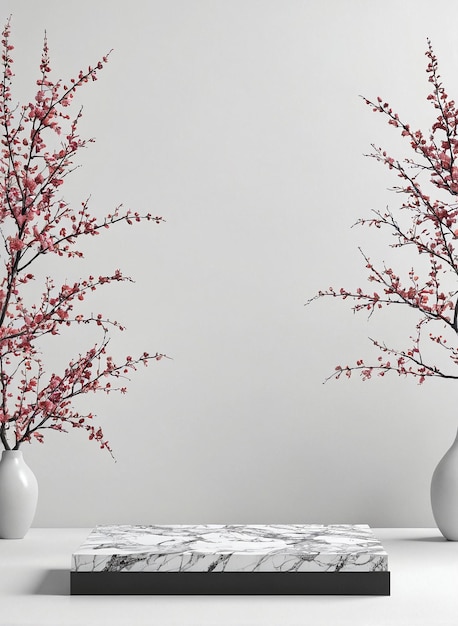 zwei Vasen mit rosa Blumen auf einem weißen Tisch