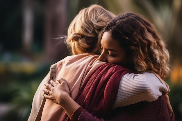 Zwei weibliche Freunde oder Partner, die sich umarmen