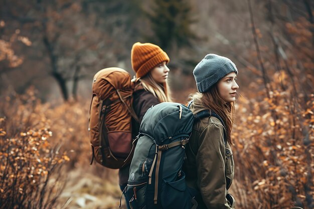 Zwei weibliche Touristen auf einem Herbst-Hintergrund