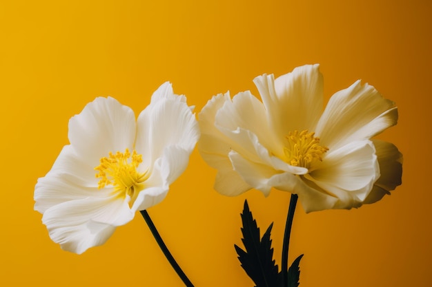 Zwei weiße Blumen auf gelbem Hintergrund