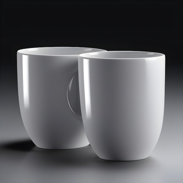 Zwei weiße Keramikbecher auf dunklem Hintergrund