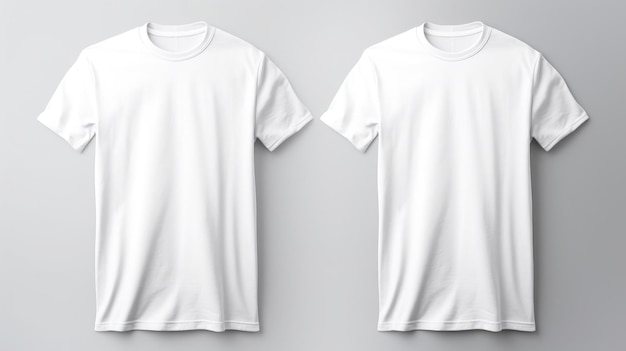 Foto zwei weiße t-shirts auf einem einfarbigen hintergrund mock up blank für die erstellung von werbeprodukten mit drucken und logo
