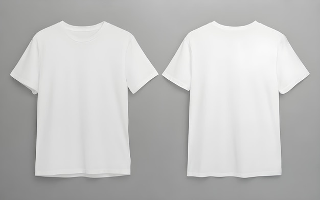 Foto zwei weiße t-shirts, die nebeneinander auf einem grauen hintergrund platziert sind