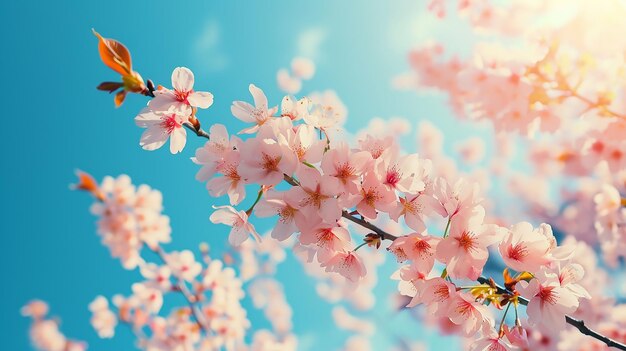 Zweig der blühenden Sakura gegen den blauen Himmel