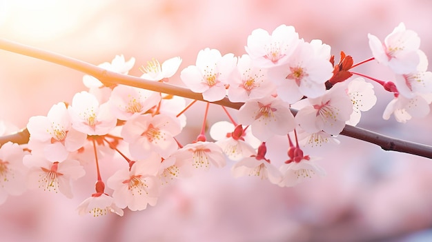 Zweig einer wunderschönen rosa Blume mit verschwommenem Sonnenlicht-Hintergrund