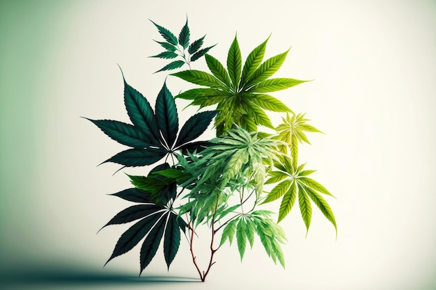 Zweig mit Cannabispflanzenblättern auf hellem Hintergrund