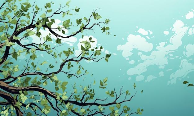 Zweig mit grünen Blättern auf hellblauem Hintergrund Selektiver weicher Fokus