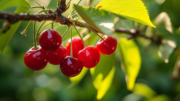 Zweig reifer Kirschen auf einem Baum in einem Garten selektiver Fokus Generativ Ai