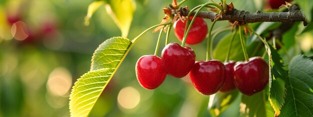 Zweig reifer Kirschen auf einem Baum in einem Garten selektiver Fokus Generativ Ai