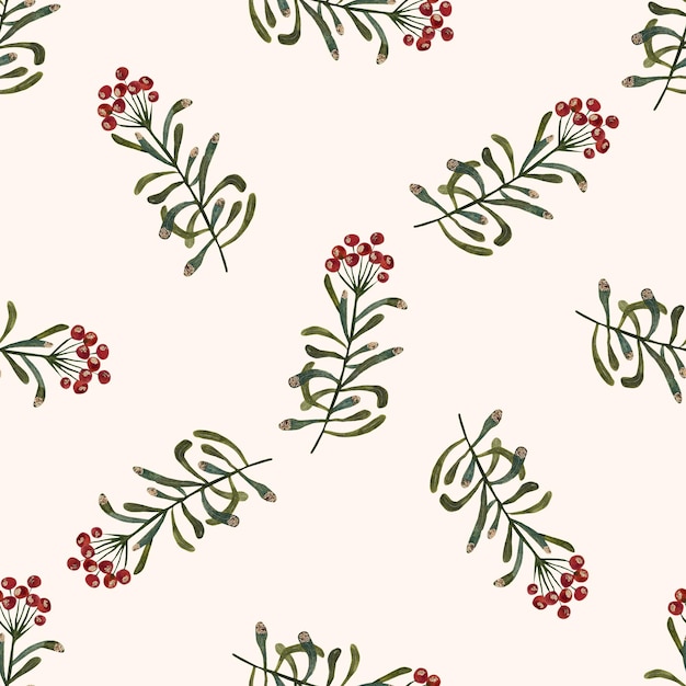 Zweige mit roten Beeren Nahtloses Muster Aquarell-Illustration