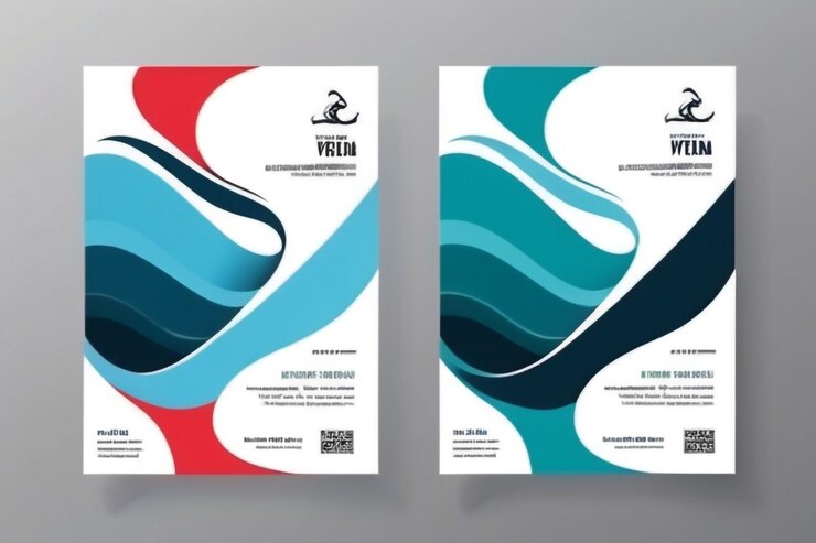 Foto zweiseitige flyer-vorlage-wellen-design mit abstraktem stil