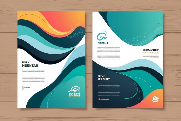 Foto zweiseitige flyer-vorlage-wellen-design mit abstraktem stil
