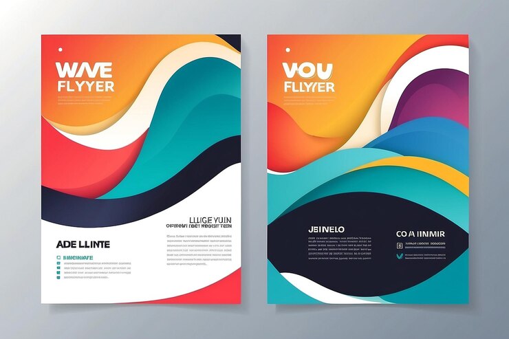 Foto zweiseitige flyer-vorlage-wellen-design mit abstraktem stil