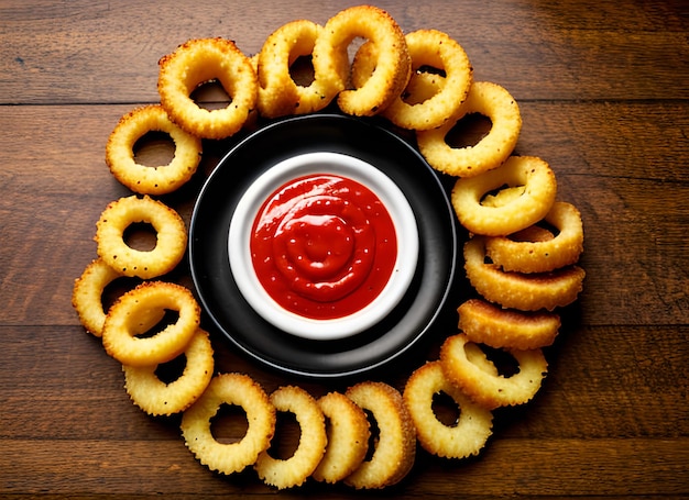 Zwiebelringe mit Ketchup