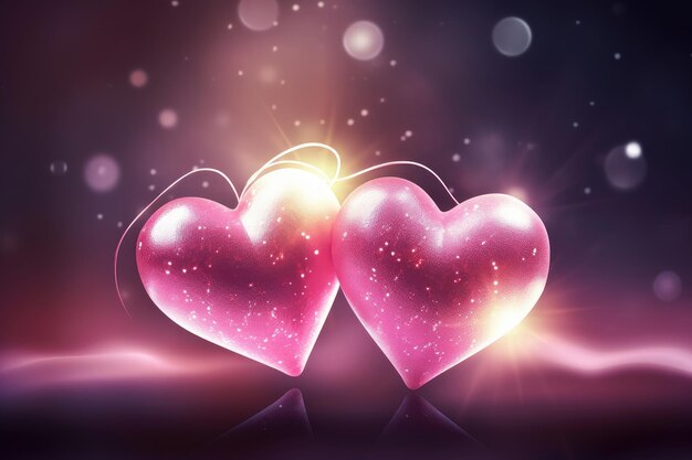 Zwillings rosa Herzen leuchten mit Funkeln und Liebe auf Bokeh-Hintergrund Generative KI