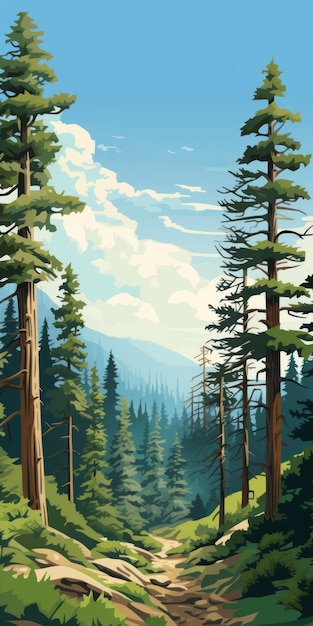 Zypressenwald in den Rocky Mountains Vektor-Illustration