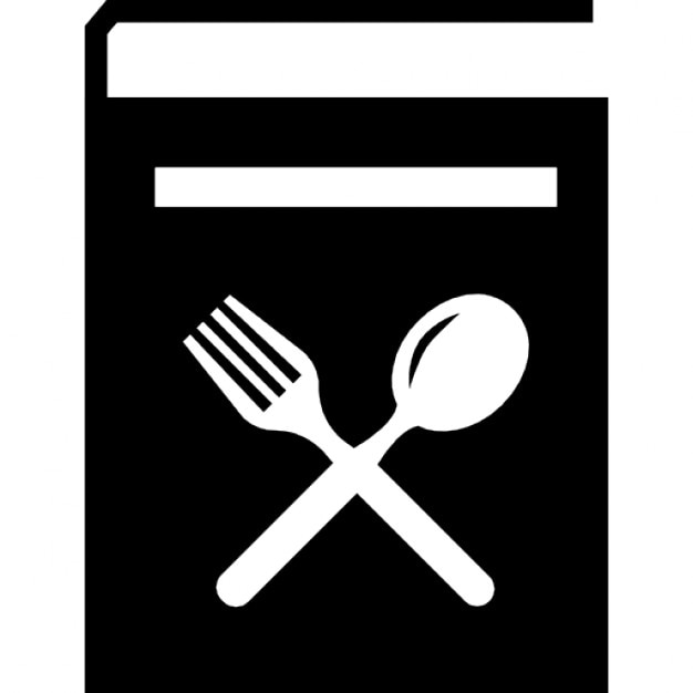 Cooking recipes book with a fork and a spoon in cross on the cover