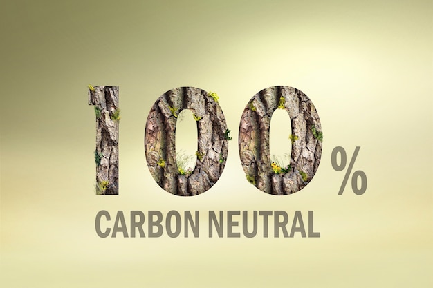 Free photo 100 percent carbon neutral text with nature texture