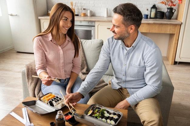 17 lifestyle of people ordering sushi at home