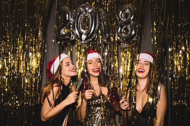 2018 new year party with three girls