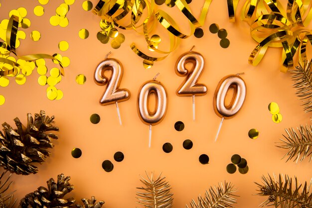 2020 new year digits and golden sequins